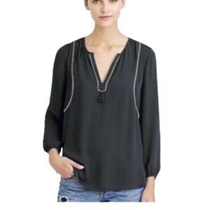 Vintage J. Crew tassel trim and twisted rope detail semi sheer black top 6